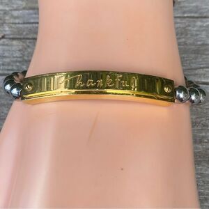 Rustic Cuff Gold and Silver 'Thankful' Beaded Bracelet